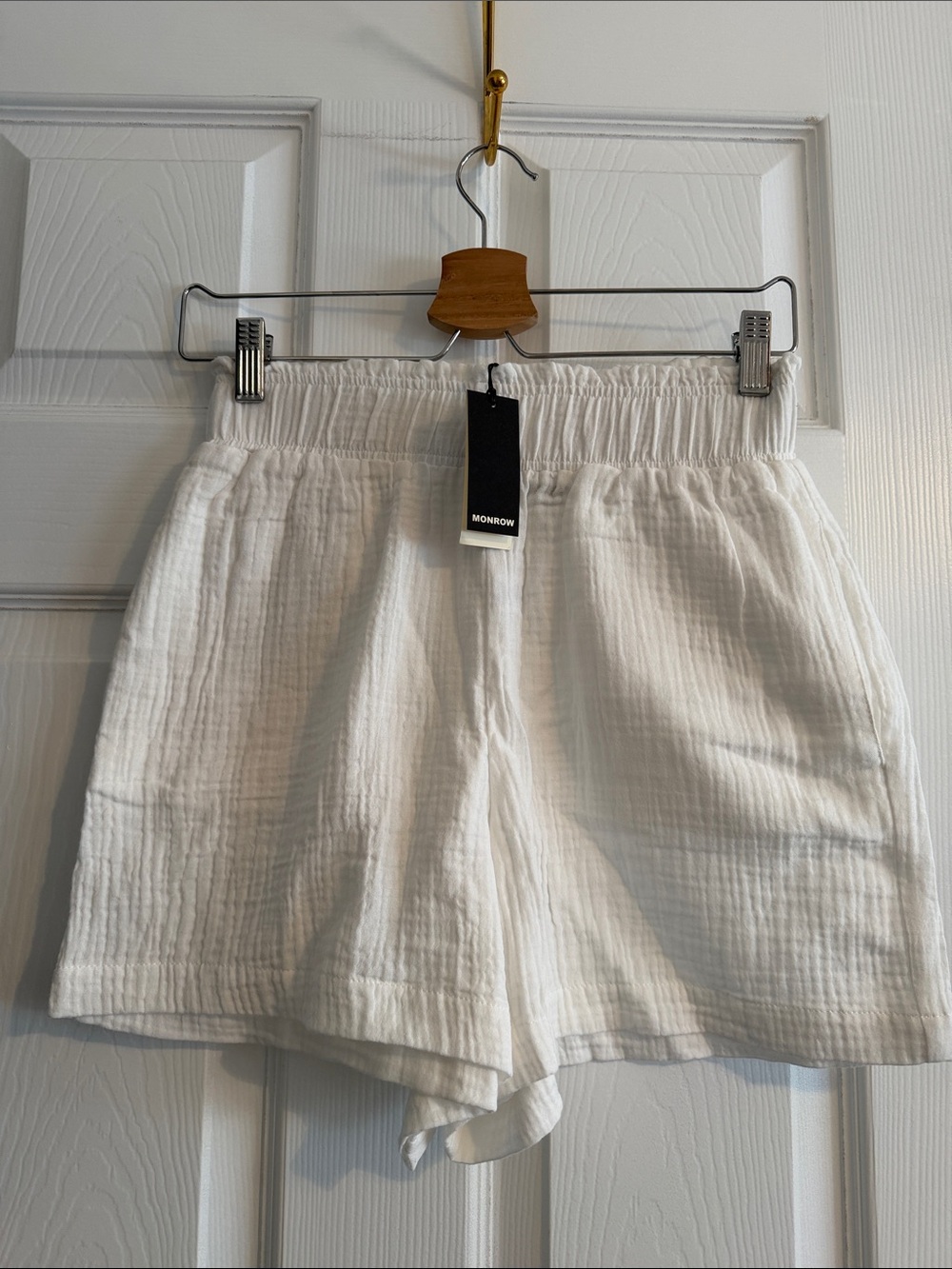 Monrow White High-Rise Textured Gauze Shorts